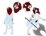  angry axe breasts bush canine female forest freckles hairy handcuffs happy hi_res mammal melee_weapon model_sheet nude pubes rubella_the_worgen shackles smile solo tree video_games warcraft weapon were werewolf worgen 
