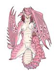  2016 anthro anthrofied areola blue_eyes breasts capcom claws english_text female flying_wyvern hair hi_res iggi kneeling long_hair marker_(artwork) membranous_wings monster_hunter multicolored_hair navel nipples nude pink_hair pink_nipples pink_rathian pink_scales pussy raised_arm rathian red_hair red_scales scales scalie signature simple_background smile solo text toe_claws traditional_media_(artwork) two_tone_hair video_games white_background white_scales wings wyvern 