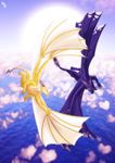  &lt;3 axirpy blue_fur cloudscape digital_media_(artwork) dragon duo feathers feral fluffy flying fur furred_dragon holidays lothar membranous_wings mgmr sky valentine&#039;s_day white_fur wings yellow_fur 