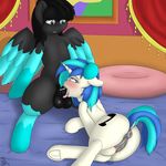  2016 absurd_res animal_genitalia animal_pussy anus balls blue_hair butt cum cum_in_mouth cum_inside cutie_mark deep_throat digital_media_(artwork) duo equine equine_pussy erection fan_character female friendship_is_magic fur h3nger hair hi_res horn horse inside male male/female mammal multicolored_hair my_little_pony nude oral oral_penetration pegasus penetration penis pony puffy_anus pussy pussy_juice smile tongue tongue_out unicorn vinyl_scratch_(mlp) wings 