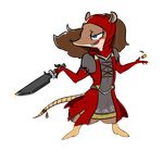  anthro armello assassin badassbaal blue_eyes blush brown_fur brown_hair buckteeth clothed clothing coin dagger female fur hair hi_res hood jewelry kioon321 mammal melee_weapon rat rodent smirk solo teeth weapon zosha_(armello) 