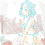  1:1 2016 bed bedroom_eyes blue_hair blush breasts butt cartoon_network clothing digital_media_(artwork) female hair half-closed_eyes leggings legwear lingerie low_res naughty_face nicole_watterson on_bed pillow seductive simple_background solo the_amazing_world_of_gumball thick_thighs unknown_artist 