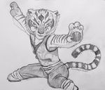  2016 clothed clothing feline female fur kung_fu_panda lordofpengz mammal master_tigress pencil_(artwork) simple_background sketch smile solo tiger traditional_media_(artwork) white_background 