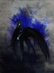  2015 abstract_background animated armor black_feathers black_fur blue_eyes blue_hair cosmicunicorn cutie_mark equine equum_amici feathers female feral friendship_is_magic fur glowing glowing_eyes hair horn mammal my_little_pony nightmare_moon_(mlp) princess princess_luna_(mlp) royalty solo spread_wings winged_unicorn wings 