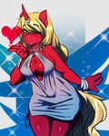  &lt;3 2016 anthro avante92 big_breasts blonde_hair blue_eyes bracelet breasts cleavage clothed clothing dress equine eyeshadow fan_character female hair hi_res horn jewelry long_hair looking_at_viewer makeup mammal my_little_pony one_eye_closed scarlet_rose solo unicorn wink 