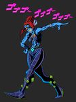  &lt;3 cosplay crossover eye_patch eyewear female fish grey_background hair hi_res japanese_text jojo&#039;s_bizarre_adventure jolyne_cujoh marine monster red_hair simple_background solo text undertale undyne unknown_artist video_games yellow_sclera 