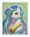  2013 cosmicunicorn equine female feral friendship_is_magic fur hair half-closed_eyes horn jewelry mammal multicolored_hair my_little_pony necklace portrait princess_celestia_(mlp) purple_eyes solo white_fur winged_unicorn wings 