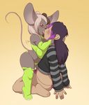  anthro big_breasts blush breasts clothing duo eyewear female french_kissing girly glasses half-closed_eyes hi_res humanoid kissing kneeling lavenderpandy male male/female mammal mouse panties rodent rubber saliva simple_background tongue tongue_out underwear 