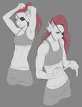  2015 anthro breasts eye_patch eyewear fangs female fish gym_clothes hair hi_res long_hair marine navel red_hair reka sketch small_breasts solo undertale undyne video_games 