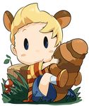  animal_humanoid blonde_hair brown_fur clothing earthbound_(series) footwear fur grass hair humanoid looking_at_viewer lucas multicolored_fur mushroom nintendo not_furry shoes simple_background solo unknown_artist video_games white_background 