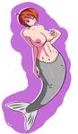  absurd_res areola big_breasts breasts female hair hi_res marine merfolk neayix nipples orange_hair simple_background solo 