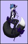  2014 anthro big_tail blue_eyes blue_fur blue_hair bow canine cobalt_(foxwerth) digitigrade facial_piercing fox fur gift_wrapped girly grey_fur hair hand_on_chest hi_res lip_piercing looking_at_viewer male mammal multicolored_fur nude piercing purple_background ribbons rococo side_view simple_background snakebite_piercing solo tasteful_nudity white_countershading white_fur 