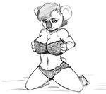  anthro bedroom_eyes big_breasts black_and_white breasts cleavage clothed clothing endtown female hair half-closed_eyes koala linda_kowalski mammal marsupial monochrome seductive smile solo underwear unknown_artist 