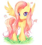  2016 arthropod butterfly equine female feral fluttershy_(mlp) friendship_is_magic grass hair insect long_hair mammal my_little_pony pegasus pink_hair smile solo standing wings yoclesh 