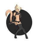  2015 alpha_channel anthro arm_support blonde_hair bulge cat clothed clothing collaboration crop_top crossdressing digitigrade elbow_gloves feline fingerless_gloves front_view fur garter_straps girly gloves grey_eyes hair hand_on_chest hi_res leaning legwear looking_away male mammal midriff navel panties rococo rubber shirt simple_background skimpy solo stockings tan_fur transparent_background underwear ytochi 