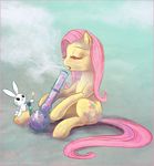  2014 abstract_background angel_(mlp) bong cosmicunicorn cutie_mark drugs duo equine eyes_closed female feral fire fluttershy_(mlp) friendship_is_magic fur hair lagomorph mammal my_little_pony pegasus pink_hair rabbit sitting smoke white_fur wings yellow_fur 