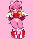  amy_rose autocartoons bottomless clothed clothing clothing_lift dress dress_lift edit female gloves green_eyes hairband hedgehog hi_res mammal pussy solo sonic_(series) thick_thighs tongue tongue_out 