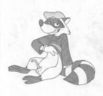  animal_genitalia animal_penis anthro arm_support balls barefoot bedroom_eyes beret bottomless clothed clothing clothing_lift erection greyscale grin half-closed_eyes hat hi_res inviting looking_at_viewer male mammal mizzyam monochrome pencil_(artwork) penis raccoon raccoon_penis reclining seductive sheath shirt shirt_lift sitting solo spread_legs spreading traditional_media_(artwork) unknown_character 