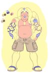  2016 anthro biceps clothed clothing coin dragon facial_hair footwear gastropod gold_(metal) gold_coin goodra hair hi_res horn jewelry kingdomheartskeeper kingdomxathers male musclegut muscular muscular_male necklace nintendo pants pecs piercing pok&eacute;mon sandals shiny_pok&eacute;mon shorts simple_background slightly_chubby slime slug smile solo tattoo topless video_games 