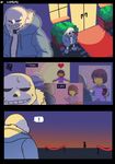  ! &lt;3 bone brown_hair clothing comic door flirting hair hand_holding hi_res jacket kuangtai monster not_furry notice protagonist_(undertale) sans_(undertale) skeleton skull sweat undertale unsure video_games window 