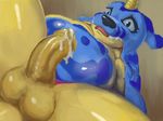  alternate_version_available balls cum cum_drip cum_on_penis dacad digimon dripping erection gabumon genital_focus horn humanoid_penis low-angle_view male open_mouth pelt penis scalie solo spread_legs spreading 
