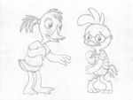  abby_mallard avian bird bottomless buckteeth chicken chicken_little_(character) chicken_little_(film) clothed clothing covering covering_self cub disney dripping duck duo embarrassed erection eyewear female glasses greyscale hi_res male male/female mizzyam monochrome open_mouth pencil_(artwork) penis pussy reaching shirt shy standing tapering_penis teeth traditional_media_(artwork) young 