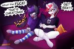  2016 angry anthro bat_pony big_breasts breasts chips_(disambiguation) chips_(food) clothing crossover duo english_text equine faia_twinkle_(oc) fan_character female food hi_res hooves horn inside joystick legwear mammal my_little_pony nolegs_(oc) potato_chips rekt replica_(artist) sofa stockings text unicorn video_games wings x-com 