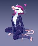  &lt;3 anthro arm_wraps breasts cleavage clothed clothing ear_piercing female gradient_background green_eyes hair half-closed_eyes hi_res kneeling leg_wraps mammal naughty_face phlegraofmystery piercing pink_hair rat rodent seductive simple_background skinsuit smile solo suggestive tight_clothing wraps 