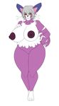  2015 absurd_res anthro anthrofied big_breasts breasts cat claudia digital_media_(artwork) feline female fur grey_hair hair hi_res huge_breasts lightningkimba mammal nintendo nipples nude pok&eacute;mon pok&eacute;morph purple_fur purple_nipples purugly red_eyes shiny_pok&eacute;mon short_hair simple_background slightly_chubby solo standing thick_thighs video_games white_background wide_hips wiitenuant yellow_sclera 