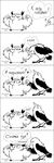  2015 ? absurd_res avian bird black_and_white boggartowl comic corvid crow crow_(bc999) duo eyes_closed feral flexing hi_res line_art monochrome owl owl_(boggartowl) russian_text simple_background slightly_chubby speech_bubble text translated watermark white_background 