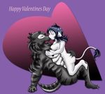  &lt;3 2011 anthro areola black_fur black_hair black_nipples blush breasts canine claws duo eyes_closed feline female fur grey_fur hair hand_on_butt holidays kissing lion male male/female mammal muscular nipples nude pink_nose purple_background simple_background sitting tigerlilylucky toe_claws valentine&#039;s_day were werewolf white_fur 