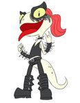  anthro belt boots chameleon clothing collar dreamworks eyeliner female flat_chested footwear hair lizard lizzie looking_at_viewer makeup mascara ponytail punk red_hair reptile scalie simple_background solo spikes standing tongue unknown_artist white_background 