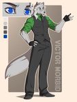  blue_eyes boots canine classy clothing eyewear footwear glasses hair male mammal model_sheet solo spearfrost suit text victor_morbid white_hair white_wolf wolf 