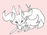  all_fours ambiguous_gender braixen bunta_tta canine chest_tuft digital_media_(artwork) digitigrade fluffy_tail fox fur inner_ear_fluff line_art looking_at_viewer mammal monochrome nintendo pink_background pointy_ears pok&eacute;mon simple_background solo stick tuft twig video_games wood 