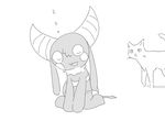 ambiguous_gender black_and_white black_fur cat clothed clothing duo eyes_closed failure_succubus feline female feral fur horn long_ears mammal monochrome o-den skimpy sleeping spade_tail 