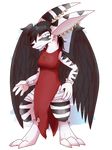  anthro big_ears black_hair blue_eyes clothing demon ear_piercing feathers female fur hair looking_at_viewer piercing sakido_elexion slightly_damned solo stripes the-chu webcomic wings 