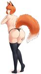  2016 animal_humanoid big_butt breasts butt canine clothed clothing female fox fox_humanoid from_behind_position hair hand_on_butt hi_res humanoid ittla legwear looking_at_viewer looking_back mammal orange_hair presenting presenting_hindquarters sex short_hair side_boob simple_background solo standing stockings thigh_highs thong topless underwear 
