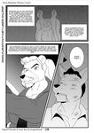  2014 anthro anupap bear beard black_and_white black_hair black_nose blood bruno_rheinbear canine car clothing coat comic dog duo english_text facial_hair feline fur hair male male/male mammal monochrome muscular shirt text vehicle 