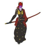  2016 anthro armor arun_(tokaido) clothed clothing digital_media_(artwork) dragon eyes_closed female hair hi_res horn japanese_clothing kimono melee_weapon red_hair samurai scalie scar simple_background solo standing sword tokaido weapon white_background 