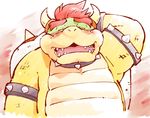  armlet blush bowser collar garousuki hair horn koopa male mario_bros nintendo open_mouth red_hair scalie shell smile solo spiked_collar spiked_cuffs traditional_media_(artwork) video_games watercolor_(artwork) 