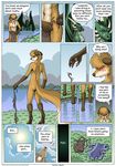  2016 anthro blush brown_fur butt canine chest_tuft clothing comic digitigrade dragon duo embarrassed english_text eyes_closed farin fox fur geminisaint green_scales hi_res horn loincloth low-angle_view male mammal multicolored_fur muscular nipples nude orange_fur partially_submerged rear_view river scales scalie sekk&#039;ral smile spines text tribal tuft two_tone_fur undressing water wings worm&#039;s-eye_view 