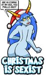  2014 ? black_eyes blue_hair blue_skin breasts butt christmas curtsibling digital_media_(artwork) english_text female hair hat holidays homestuck horn humanoid long_hair looking_at_viewer looking_back ms_paint_adventures nipples nude santa_hat solo speech_bubble text troll trollslut yellow_sclera 