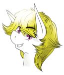  absurd_res arthurleoufdu60 blonde_hair digital_media_(artwork) equine female hair headshot_portrait hi_res horse mammal my_little_pony pink_eyes pony portrait simple_background smile solo surprise white_background 