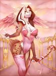  anthro arrow big_breasts bow breasts cleavage clothed clothing distracting_watermark female hair halo hi_res holidays lagomorph legwear long_ears long_hair looking_at_viewer mammal rabbit smile solo stockings valentine&#039;s_day vexstacy watermark wide_hips wings 