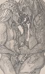  2015 alien duo frottage greyscale lurelin male male/male monochrome pencil_(artwork) penis predator predator_(franchise) sex traditional_media_(artwork) yautja 