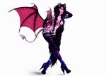  arm_warmers breasts clothing demon female hair hash hi_res high_heels horn humanoid leggings legwear long_hair looking_at_viewer mammal oneofyouare pentacle pointy_ears simple_background solo succubus tattoo teeth walking white_background wings 