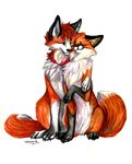  ambiguous_gender canine collar duo eyes_close feral fox hi_res mammal simple_background tatujapa traditional_media_(artwork) watercolor_(artwork) 