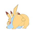  2016 anthro backsack balls bent_over big_butt bottomless butt clothed clothing digital_media_(artwork) ero_(character) eroborus eyes_closed flat_colors fur grin hoodie male mammal nintendo overweight perineum pikachu pok&eacute;mon presenting presenting_hindquarters raised_tail rear_view rodent simple_background smile solo teeth video_games white_background yellow_fur 