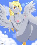  absurd_res anthro anthrofied blonde_hair blush breasts butt cloud cutie_mark derp_eyes derpy_hooves_(eg) equine falling female friendship_is_magic hair hi_res long_hair mammal my_little_pony nude outside pegasus pussy solo wings zanclife 