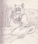  2016 eyes_closed female flower mammal marsupial opossum outside plant prehensile_tail sildre sketch solo 